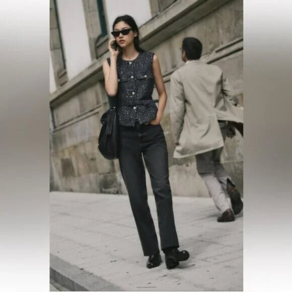 ZARA BELTED SEQUIN STRUCTURED VEST sz M - Picture 11 of 11